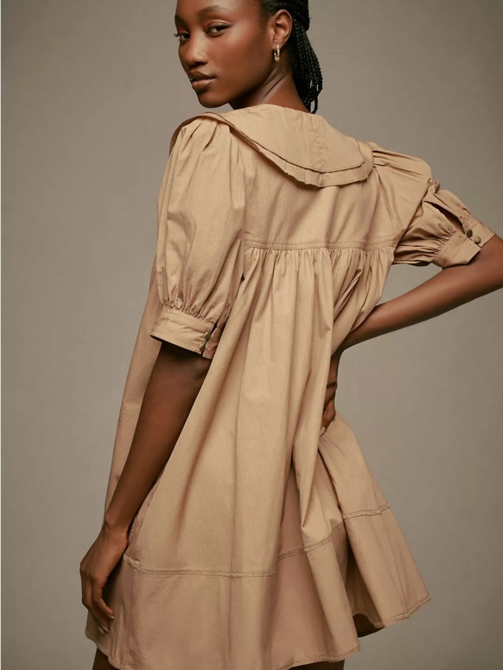 Pilcro Bow-Front Tunic Cotton Mini Dress Khaki/Tan Size M - Picture 3 of 12